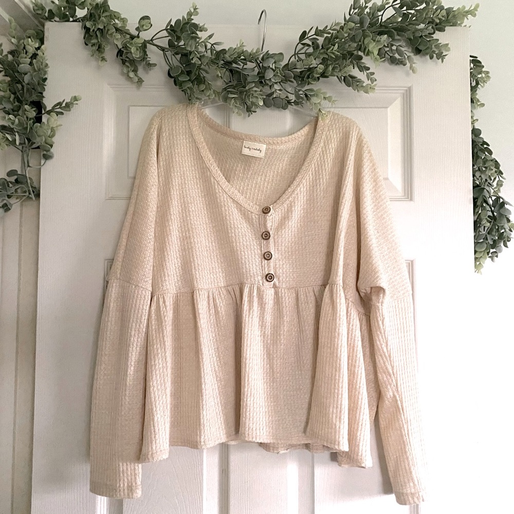 Cream Henley Peplum Top